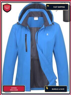 Waterproof Packable Hooded Rain Jacket with Pockets